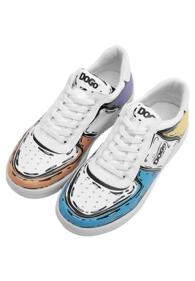 Women Vegan Leather White Sneakers - Dogo Sketch Design - 