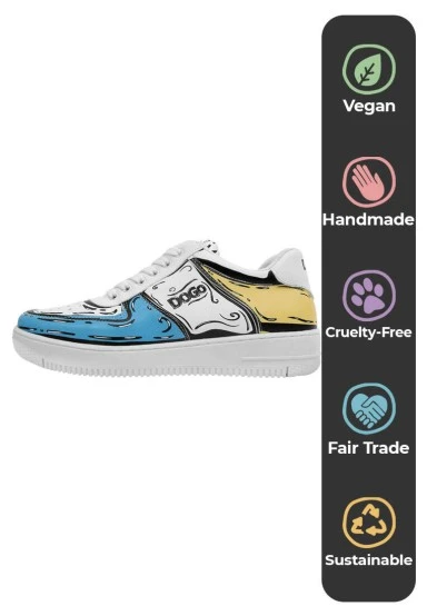 Women Vegan Leather White Sneakers - Dogo Sketch Design - 