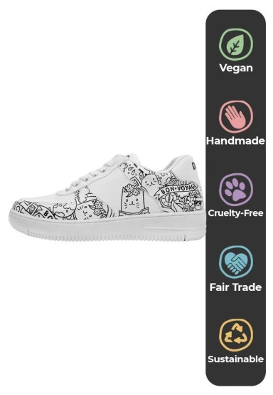 Women Vegan Leather White Sneakers - Bon Voyage Design - 