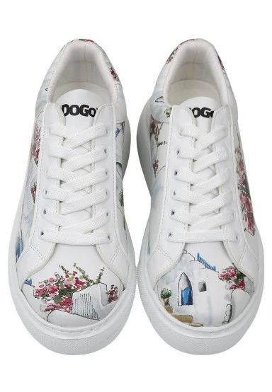Women Vegan Leather White Sneakers - Paperflower Design - 