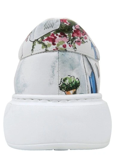 Women Vegan Leather White Sneakers - Paperflower Design - 