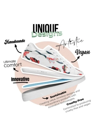Women Vegan Leather White Sneakers - Koi World Design - 