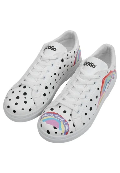 Women Vegan Leather White Sneakers - More Self Love Design - 