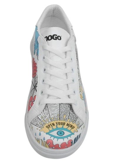 Women Vegan Leather White Sneakers - Open Your Mind Design - 
