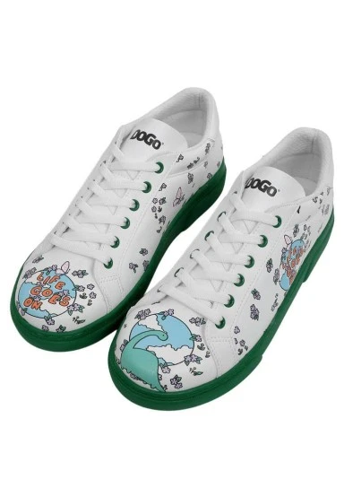 Women Vegan Leather White Sneakers - Life Goes On Design - 