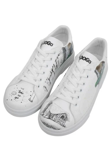 Women Vegan Leather White Sneakers - Time To Go Design - 