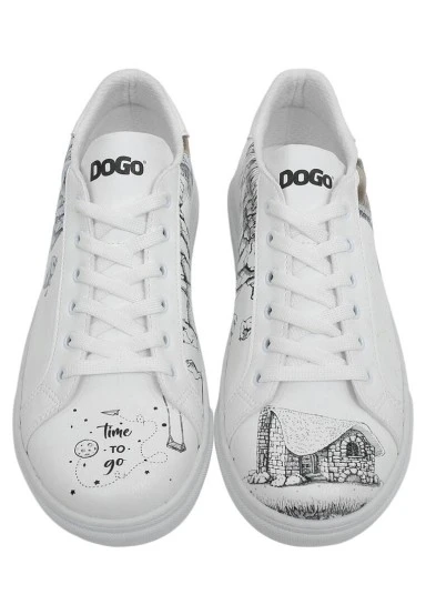 Women Vegan Leather White Sneakers - Time To Go Design - 