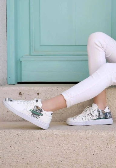 Women Vegan Leather White Sneakers - Time To Go Design - 