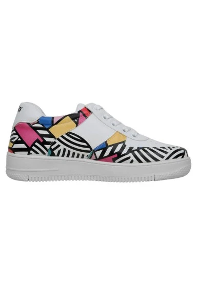 Women Vegan Leather White Sneakers - Painting in Harmony Design - 