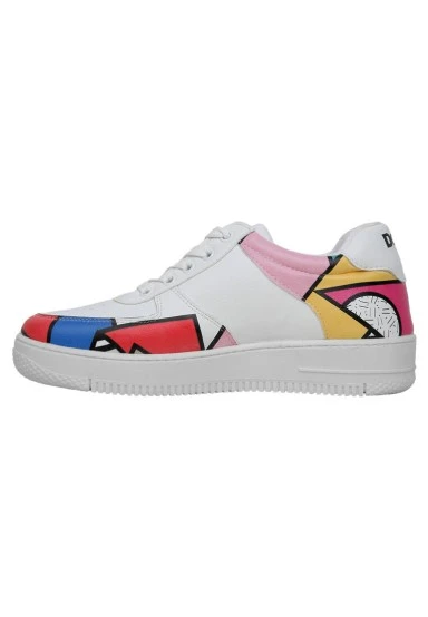 Women Vegan Leather White Sneakers - Painting in Harmony Design - 