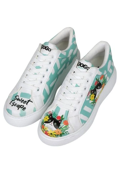 Women Vegan Leather White Sneakers - Sweet Escape Design - 