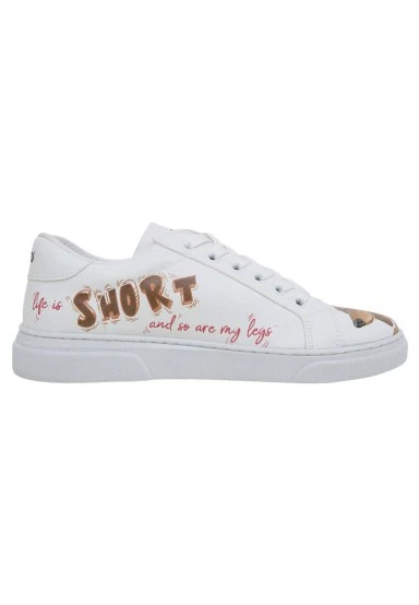Women Vegan Leather White Sneakers - Mini Puppy Design - 