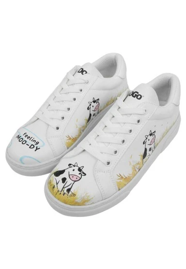 Women Vegan Leather White Sneakers - Feeling Moody Design - 