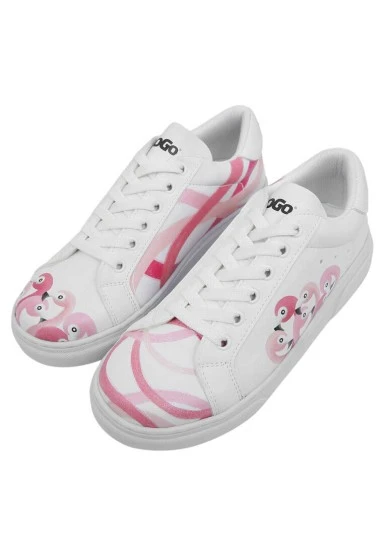Women Vegan Leather White Sneakers - Pink Paradise Design - 