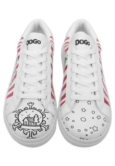 Women Vegan Leather White Sneakers - Days Till Christmas Design - 