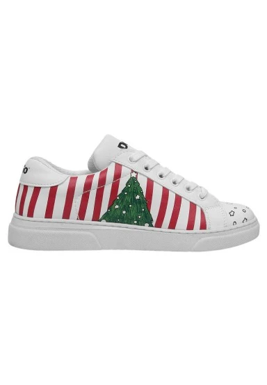 Women Vegan Leather White Sneakers - Days Till Christmas Design - 