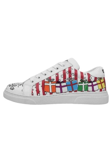 Women Vegan Leather White Sneakers - Days Till Christmas Design - 