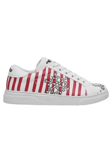 Women Vegan Leather White Sneakers - Days Till Christmas Design - 