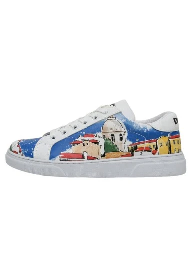Women Vegan Leather White Sneakers - On the Roofs Design - 