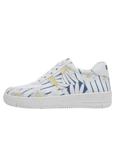 Women Vegan Leather White Sneakers - Daisy Stripes Design - 