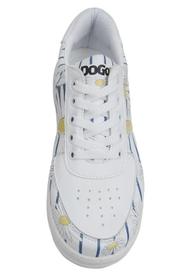 Women Vegan Leather White Sneakers - Daisy Stripes Design - 