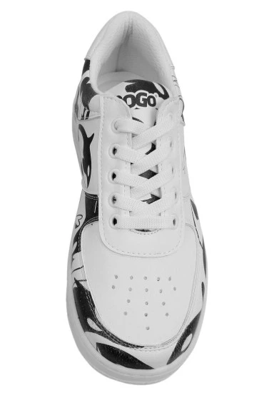 Women Vegan Leather White Sneakers - Flowing Orca Design - 