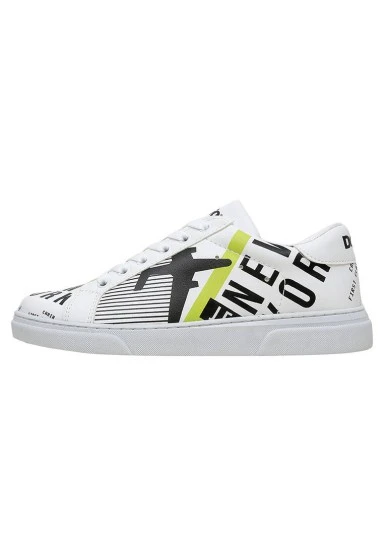 Women Vegan Leather White Sneakers - New York Ticket Design - 