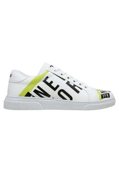 Women Vegan Leather White Sneakers - New York Ticket Design - 