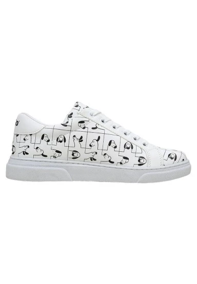 Women Vegan Leather White Sneakers - I Woof You Design - 