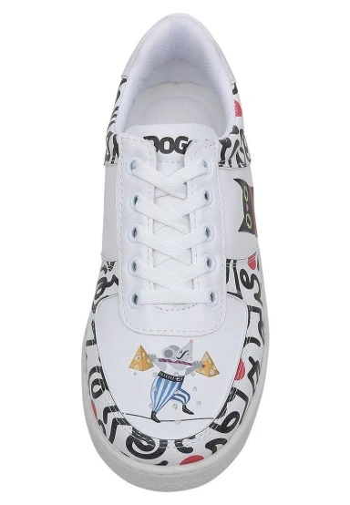 Women Vegan Leather White Sneakers - Cat and Mouse Design - 
