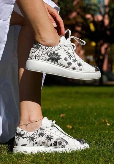 Women Vegan Leather White Sneakers - Fluffy Design - 