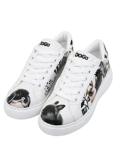 Women Vegan Leather White Sneakers - Fluffy Design - 