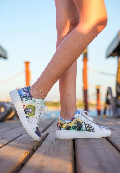 Women Vegan Leather White Sneakers - I was here Design - 