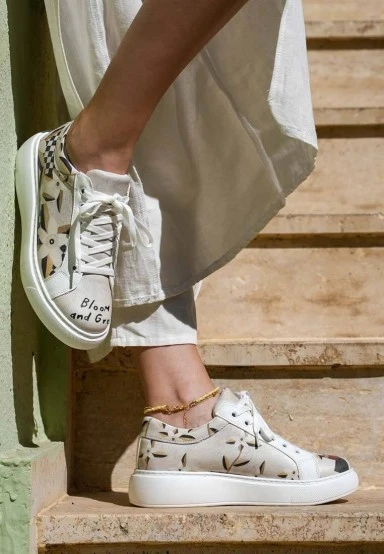 Women Vegan Leather White Sneakers - Bloom and Grow Design - 