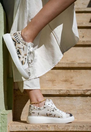 Women Vegan Leather White Sneakers - Bloom and Grow Design - 