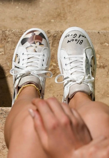 Women Vegan Leather White Sneakers - Bloom and Grow Design - 