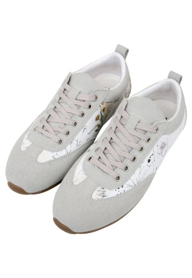 Women Vegan Leather White Sneakers - Botanical Notes Design - 