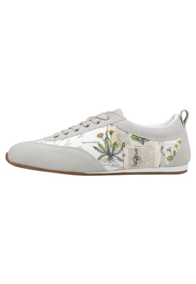 Women Vegan Leather White Sneakers - Botanical Notes Design - 