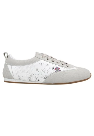 Women Vegan Leather White Sneakers - Botanical Notes Design - 