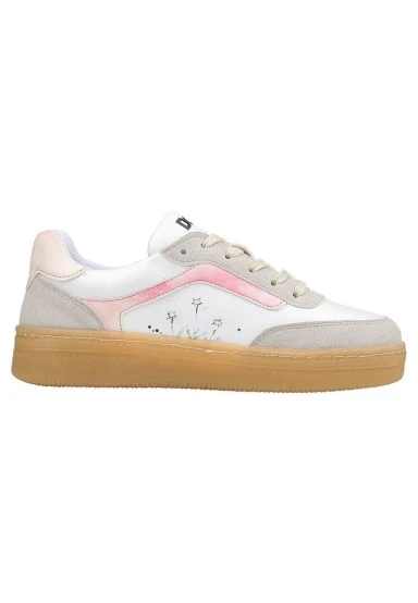 Women Vegan Leather White Sneakers - Botanical Notes Design - 