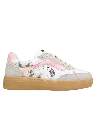 Women Vegan Leather White Sneakers - Botanical Notes Design - 