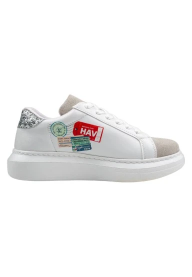 Women Vegan Leather White Sneakers - Travel Collage Design - 