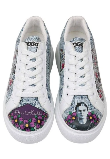 Women Vegan Leather White Sneakers - Remembrance Of Frida Kahlo Design - 