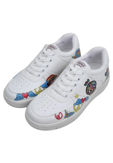 Women Vegan Leather White Sneakers - Warner Bros Tweety Love Design - 