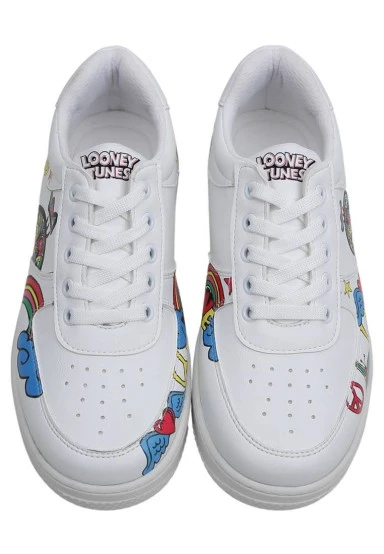 Women Vegan Leather White Sneakers - Warner Bros Tweety Love Design - 