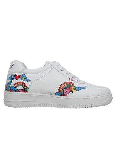 Women Vegan Leather White Sneakers - Warner Bros Tweety Love Design - 