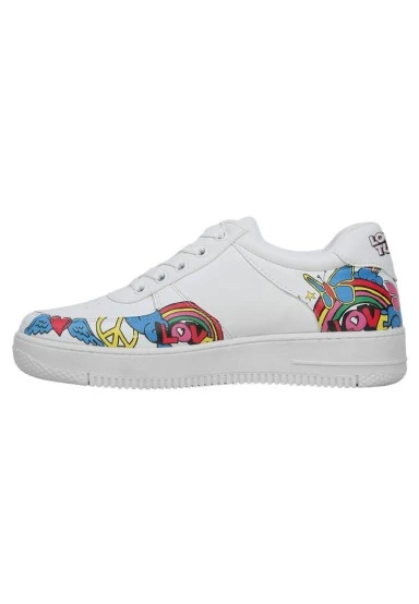 Women Vegan Leather White Sneakers - Warner Bros Tweety Love Design - 
