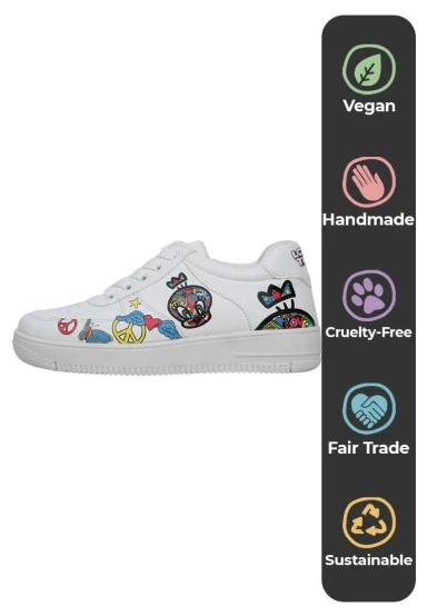 Women Vegan Leather White Sneakers - Warner Bros Tweety Love Design - 