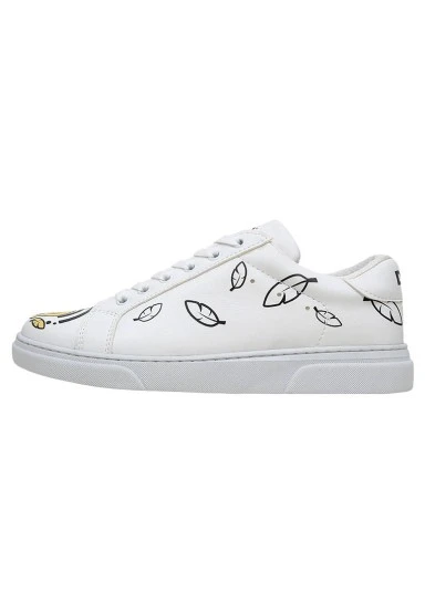 Women Vegan Leather White Sneakers - Warner Bros Feeling Happy Design - 