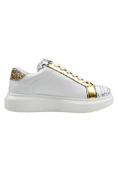 Women Vegan Leather White Sneakers - Warner Bros Bugs Bunny Looney Tunes Chasing Tunes Design - 